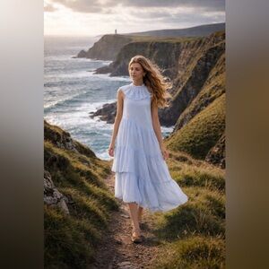 Birgitte Herskind pierre Midi Dress Powder Blue Silver Purple 34 US 2 XS